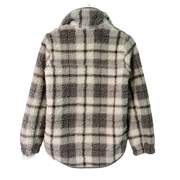 Abercombie Soft A&F Gray Plaid Sherpa Quarter Zip Pullover - Picture 3 of 10